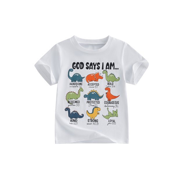 Argulvti T-Shirt d'Été pour Petits Garçons, Manches Courtes à la Mode, Col Rond, Imprimé de Lettres Dinosaure