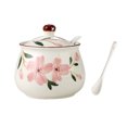 thumbnail image 1 of Pink Cherry Blossom Pattern Sugarr Bowl With Lid , Sugar Pot With Spoon, Ceramic Spice Jars, Kitchen Decoration-Cherry Blossoms-350ml, 1 of 4