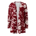 thumbnail image 5 of Ladies Long Cardigan, Summer Light Weight Open Front Cardigans Long Sleeve Floral Printed Comfy Soft Coat with Pockets Wine M, 5 of 5