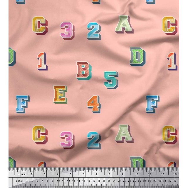 Soimoi Cotton Poplin Fabric Numbers & Alphabets Text Print Fabric by Yard 56 Inch Wide