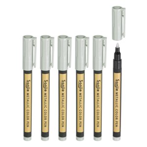 Unique Bargains Stylos de marquage métalliques, 6 Pack stylos de peinture point moyen marqueurs colorés Stylo de marqueur d'art, argent