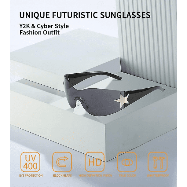 Trendy Y2k Sunglasses Women Men Wrap Around Rimless Sunglasses