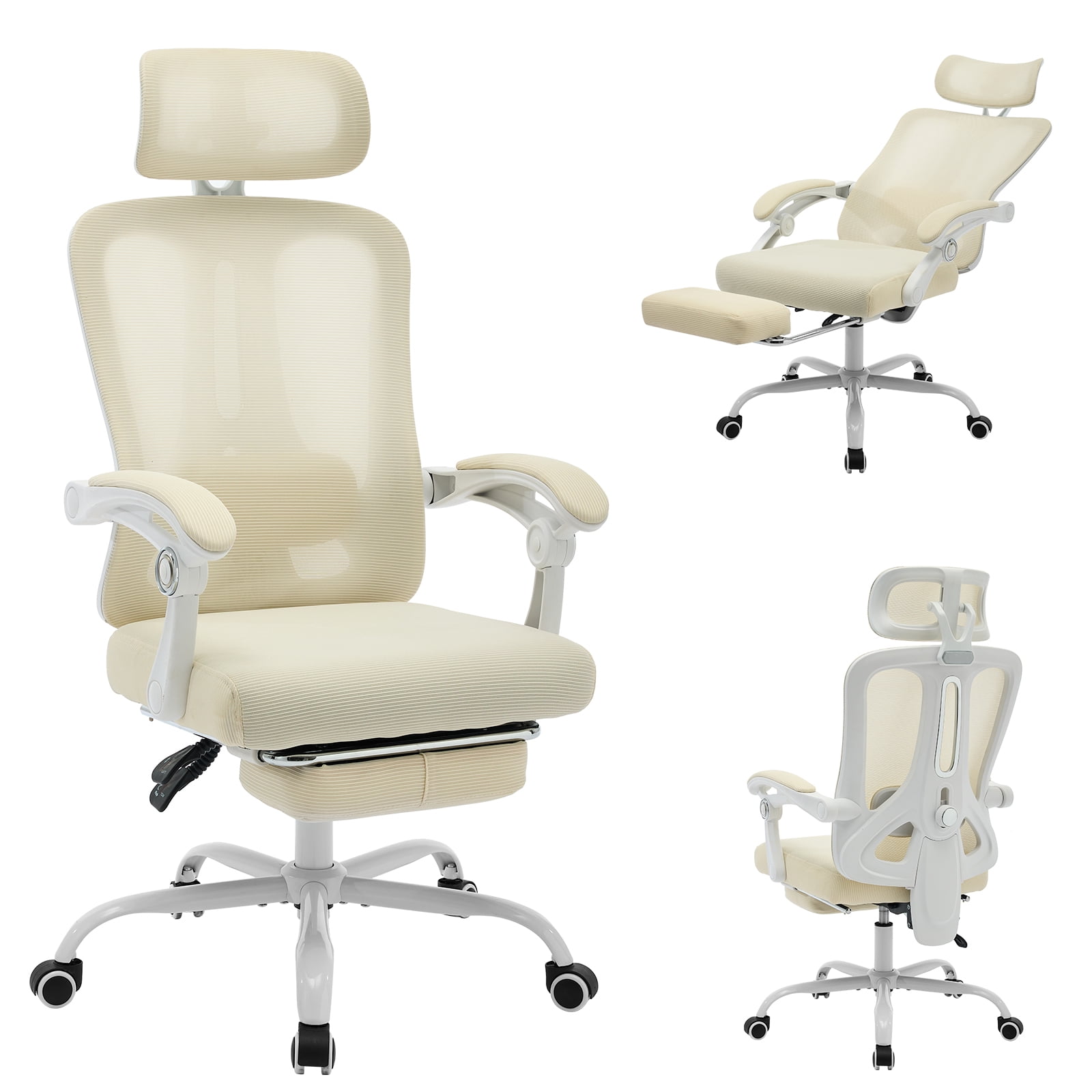 Ergonomic Office Chair with Footrest, High-Back Mesh Computer Chair with Adjustable Headrest and Lumbar Support, for Home and Office