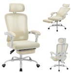 Ergonomic Mesh Office Chair with Retractable Footrest Executive High Back Computer Desk Chair with Adjustable Headrest & Lumbar Support for Home Office or Bedroom