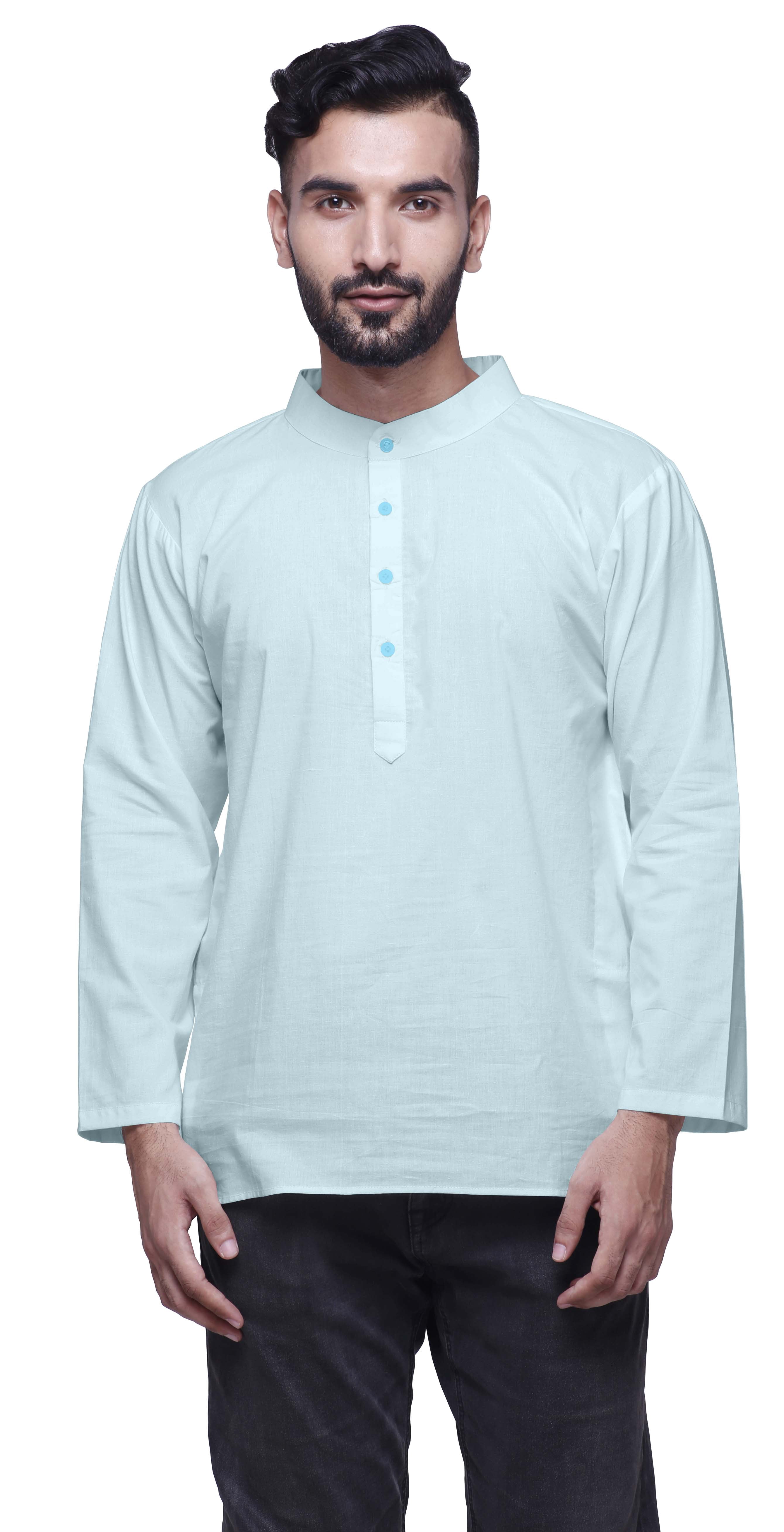 Atasi Mens Kurta Shirt Solid Mandarin Collar Kurta For Boys Short Kurta