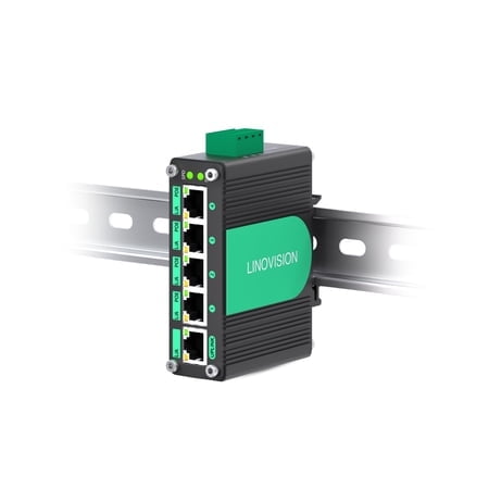 LINOVISION Industrial 5 Ports Gigabit Solar POE Switch with DC9V-54V to DC48V Voltage Booster,4 x IEEE802.3af/at 30W POE Ports @120W, IP40,