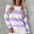 thumbnail image 2 of ManxiVoo T-Shirt à Manches Longues à Rayures Imprimées pour Femme Col Ras du Cou Confortable d'Automne T-Shirt Graphique Blouse Légère Taille P Violet, 2 of 5