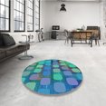 thumbnail image 4 of Ahgly Tapis Rond Lavable en Machine Intérieur Transitionnel Turquoise Foncé Vert, 5 Pieds Rond, 4 of 7