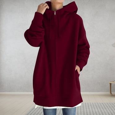 HWRETIE Women's Zip Up Hoodie Long Sleeve Sweatshirt Coat Solid Color Hooded Jacket With Pockets Casual Lightweight Outerwear For Daily Wear