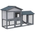 thumbnail image 1 of PawHut Wood Rabbit Hutch Bunny Cage with Run Dark Grey, 1 of 10
