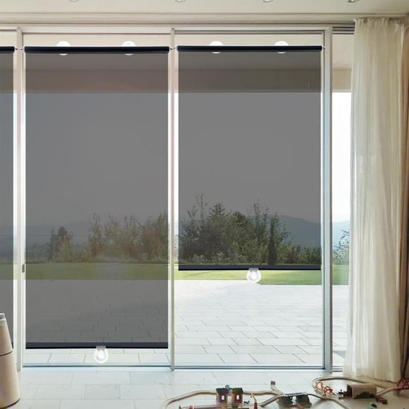 Summer Sun Protection & Heat Insulation Roller Blind - Black Stretchable Shade for Car, Home, Office, Kitchen & Bathroom - 45x200cm/55x150cm Size