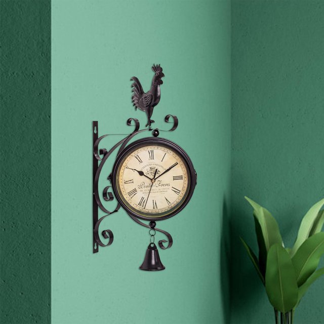 Elodie Double Sided Wall Porch Wall Hanging Clock Home Decor Outdoor Two Faces Round Roman Numerals