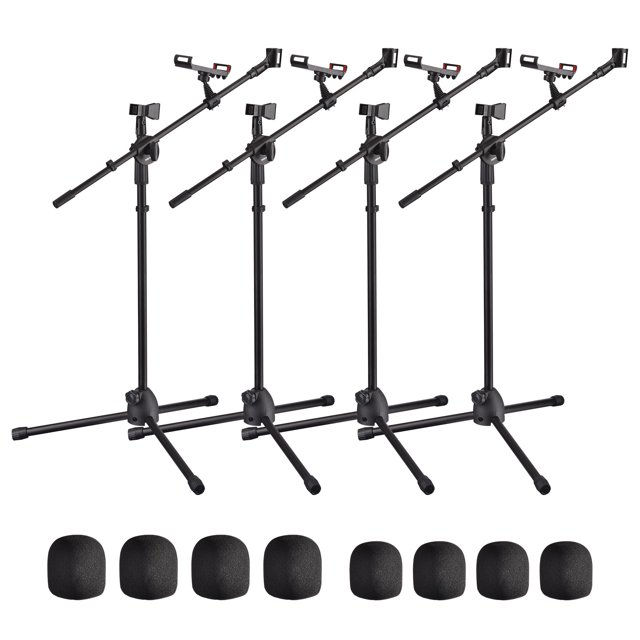 4 Packs Microphone Boom Arm Stand Dual Mic Clips Adjustable Tripod Phone Holder