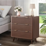 32" Width Fluted Nightstand Set of 2, Modern 3 Drawer Bedside Table  with Faux Marble Top, Wood Chest of Bedside Table with Curved Profile, End Table for Bedroom, Living Room, Hallway, Entryway