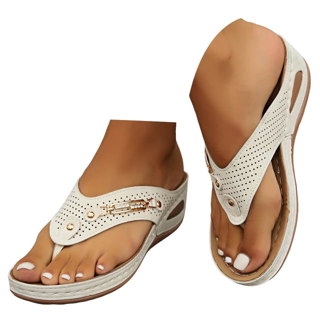 Womens Wedge Orthopedic Flip Flops Slides Sandals for Plantar Fasciitis Comfortable Walking Dress Slip on