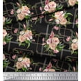 thumbnail image 2 of Soimoi Tissu Georgette Poly Noir Feuilles et Imprimé Floral de Roses au Mètre, 42 Pouces de Large, 2 of 3