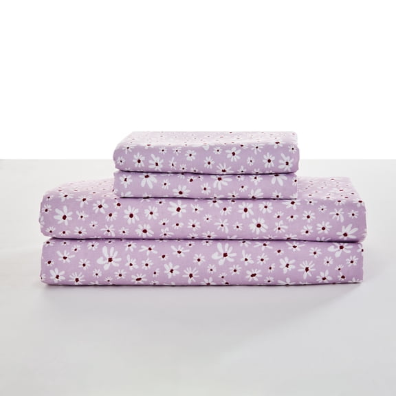 Gogreen Ensemble de Draps Très Grand 4 Pcs à Poches Profondes Convient à 16 Pouces, Microfibre Respirante Douce Ensemble de Draps Format Très Grand, Ensemble de Draps Style Hôtel, Cadeau pour Femmes, Hommes - Fleur Blanche Fond Violet