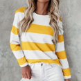 thumbnail image 2 of ManxiVoo T-Shirt à Manches Longues à Rayures Imprimées pour Femme, Col Rond, Confortable, T-Shirt Graphique d'Automne, Blouse Légère, Taille M, Jaune, 2 of 5