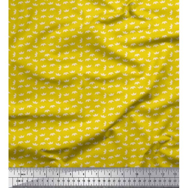 Soimoi Polyester Crepe Fabric Paper Boat Art & Craft Printed Fabric 1 Yard 52 Inch Wide