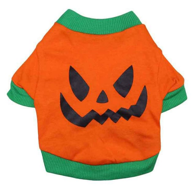 Halloween Pets Fashion T-Shirt Pumpkin Spider Skull Patterns Print Neck Short Sleeve Pullover