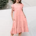 thumbnail image 1 of Qertyioot Robes pour Filles à Manches Volantées, Robe d'Été Trapèze Décontractée, Robe Midi Évasée à Étages avec Poches, 1 of 7