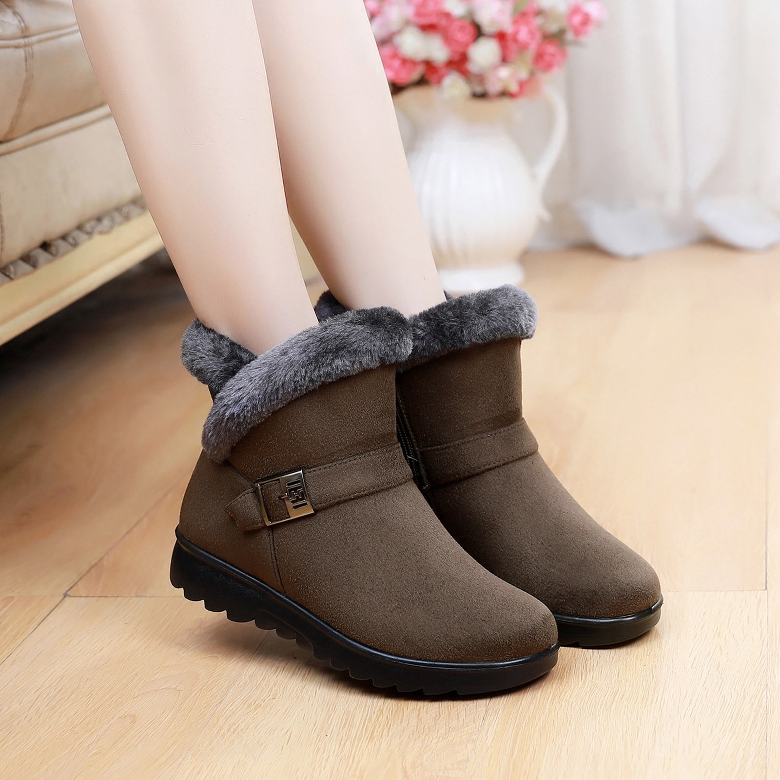 Bottes pour Femmes Mode Habillées Grande Taille Isolation Extérieure Bottes de Neige pour Femmes Bout Rond Chaussures à Enfiler Bottes Décontractées à Fermeture Éclair Chaussures en Liquidation