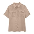 thumbnail image 1 of Timegard Cotton Linen Tops for Women Short Sleeve Button down Shirts Solid Color Casual Tops with Pockets, 1 of 7