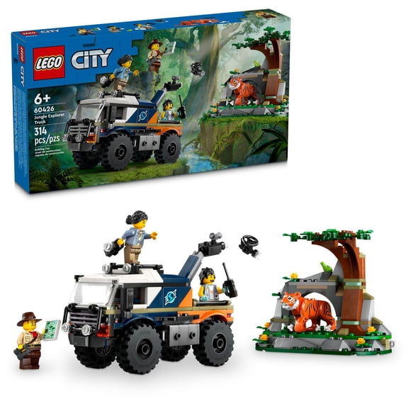 LEGO City Jungle Explorer Off-Road Truck Building Set, Car Toy for Kids Ages 6 and Up, Fun Birthday Gift Idea, Off-Road Toy Truck Vehicle, 3 Adventurer Minifigures, Tiger Figure, Jungle Toy, 60426