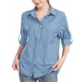 thumbnail image 2 of RXIRUCGD Blouse Chemise Décontractée pour Femme à Manches Longues, Col Rabattu, Couleur Unie, Hauts, Cardigan à Simple Boutonnage, Blouse avec Poches, Bleu, Taille : L, 2 of 8