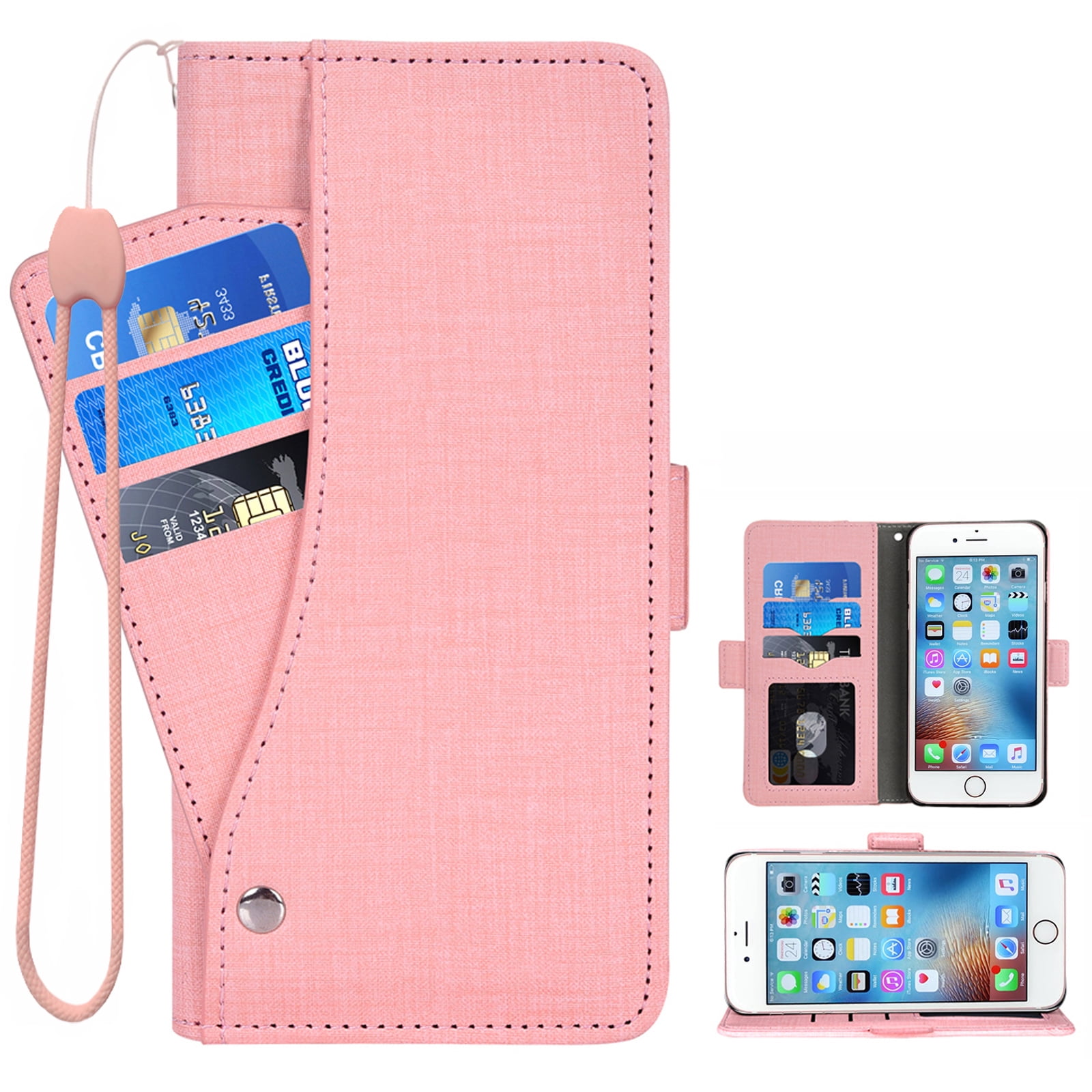 Wallet Case for iPhone 7 8, Blocking Card Slot Stand Shockproof TPU Interior Case PU Leather Magnetic Protect Flip Cover Compatible with iPhone 7 8, Pink