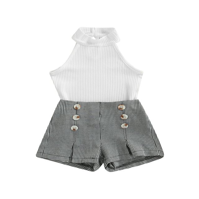 Débardeur Sans Manches à Col Roulé en Tricot pour Bébé Fille Short en Cuir PU