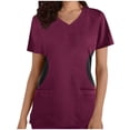 thumbnail image 1 of Hauts de Sarrau à Col en V pour Femmes, Extensibles Doux, Résistants aux Plis, Uniforme Médical d'Infirmière avec 2 Poches, Confortable et Léger, Uniforme de Travail à Manches Courtes, Blouse Imprimée, Bourgogne, 1 of 4
