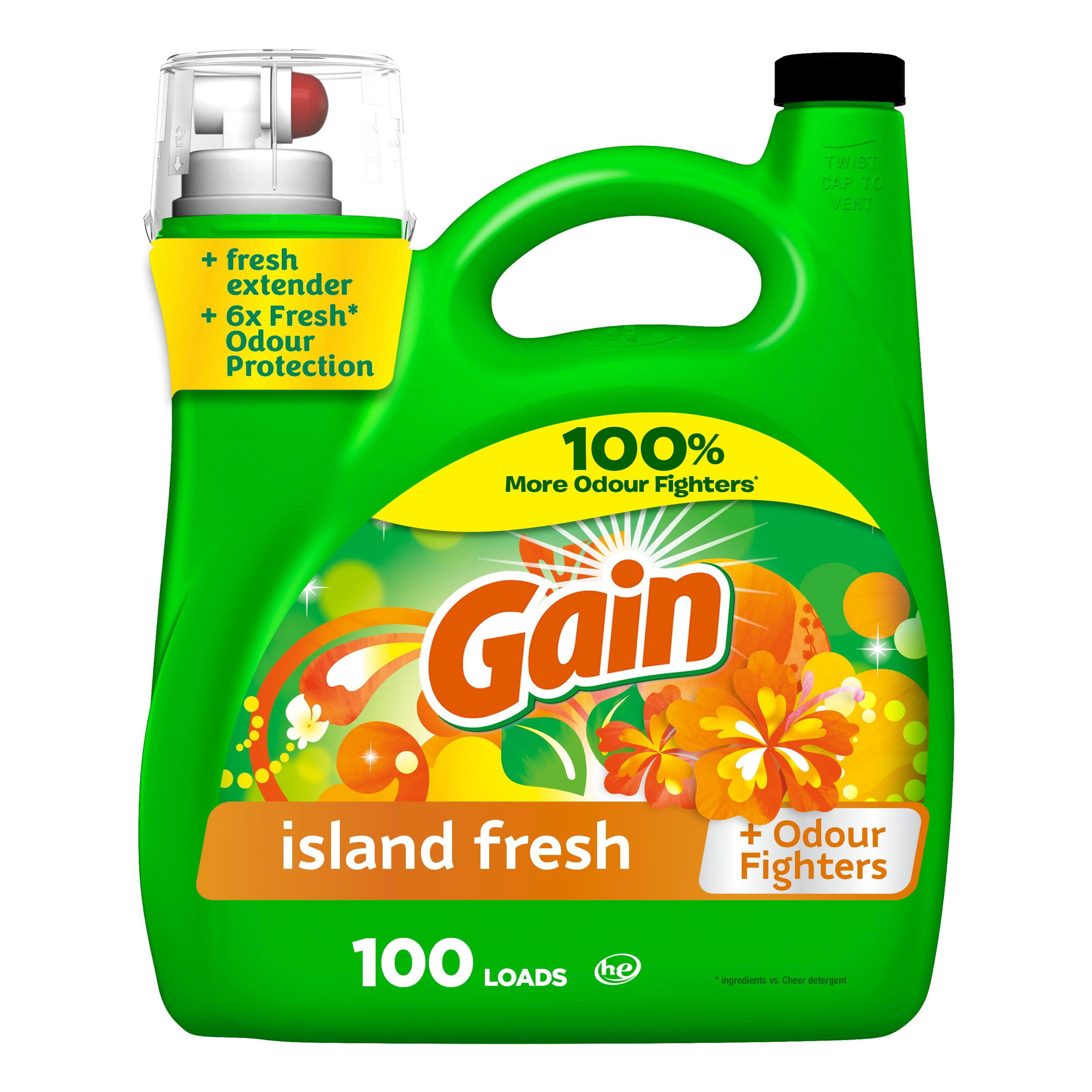 Gain Détergent Liquide à Lessive, Parfum Fraîcheur des Îles, Fraîcheur + Élimination des Odeurs, Savon Nettoyant Liquide pour Laveuse Haute Efficacité, 4.25 Litres, 100 Brassées