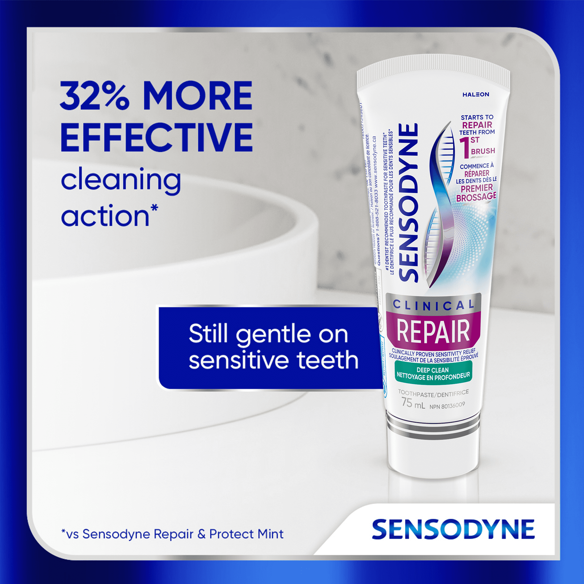 Dentifrice Sensodyne Clinical Repair Menthe fraîche pour les dents sensibles (Nettoyage en profondeur), 75 mL