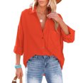 thumbnail image 2 of Women's Spring Fall Button Down Shirts Blouse Long Sleeve Lapel Solid Casual Oversized Jackets Tops with Pockets, 2 of 7