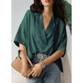 thumbnail image 4 of Blouse Décontractée Habillée pour Femmes Manches Courtes Col en V Chemise de Travail Verte P, 4 of 8