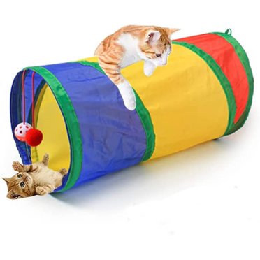 Cat Tunnel with Play Ball, Interactive Peek-a-Boo Cat Chute Cat Tube Toy, Camouflage Straight Tunnel for Indoor Cat