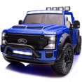 thumbnail image 1 of VOLTZ TOYS Ford Super Duty F450 Dually 2-Seater 24V Kids Ride-On Truck, Motorized Pick-Up Toy Car with Dual Rear Wheels, Parent Remote Control, EVA Tires, Licensed, Blue, 1 of 6
