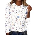 thumbnail image 2 of EQWLJWE Chemises à Manches Longues pour Femmes Mode Tsummer Femme Décontracté Col Rond Blouse Imprimée T-Shirt Manches Longues Hauts Vêtements d'Automne pour Femmes, 2 of 4