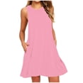 thumbnail image 1 of Meichang Robes d'Été pour Femmes 2025 Robes Mini Sans Manches Évasées Fluides Coupe Ample Robe Décontractée Unie Col Ras du Cou Robes de Plage avec Poches, 1 of 4