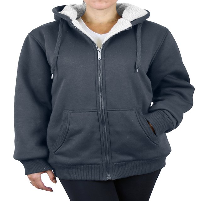 Sweat à Capuche Zippé Doublé en Sherpa Tech pour Femmes avec Poche Poitrine