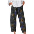 thumbnail image 1 of Pantalon Pleine Longueur Pantalon Élégant pour Femmes Pantalon pour Dames Mode Décontractée Lin Imprimé Rayé Pantalon Court Pantalon à Empiècements Jambe Droite Pantalon Crayon Pantalon de Yoga pour Femme, 1 of 6