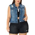 thumbnail image 1 of Agnes Orinda Women's Plus Size Casual Button Sleeveless Denim Vest Jacket 4X Blue Ripped, 1 of 7