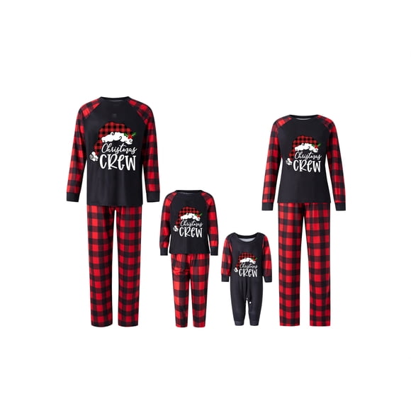 Fortune Christmas Matching Family Pajamas, Long Sleeve Tops Pants Holiday Pjs Plaid Sleepwear Set