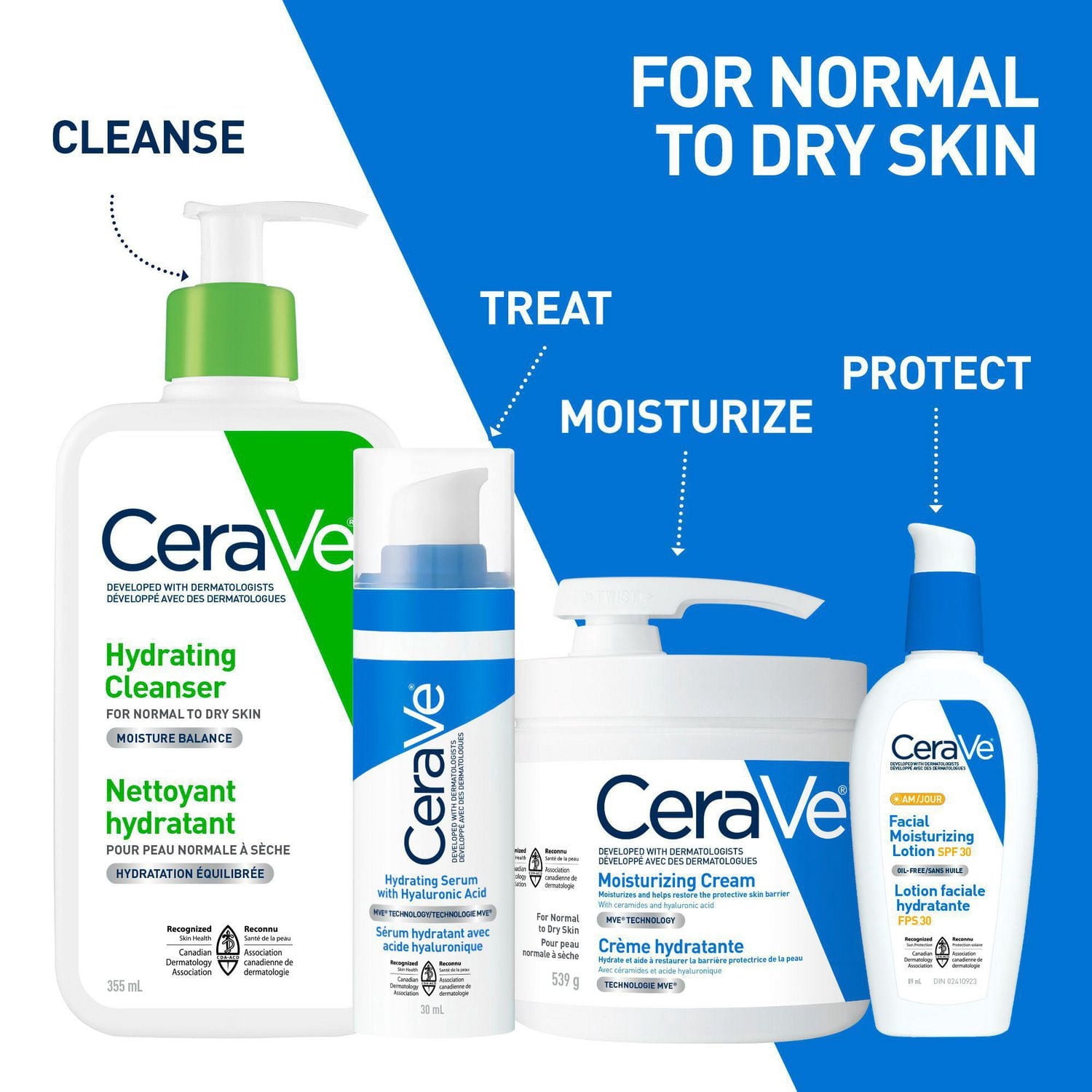 CeraVe Crème Hydratante, Crème Riche pour Visage et Corps avec Céramides pour Peau Sèche, 539 g