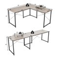 thumbnail image 3 of Giantex 95 Inch Reversible Corner Desk, L-Shaped Computer Desk w/Monitor Stand & 3 Cable Holes, 2-Person Long Study Writing Desk for ome Office, Grey, 3 of 6