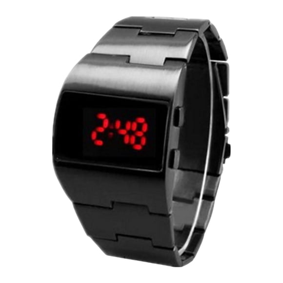Watch Heavy Duty Electronic Date Simple Week Alloy Wrist Watch Black red light