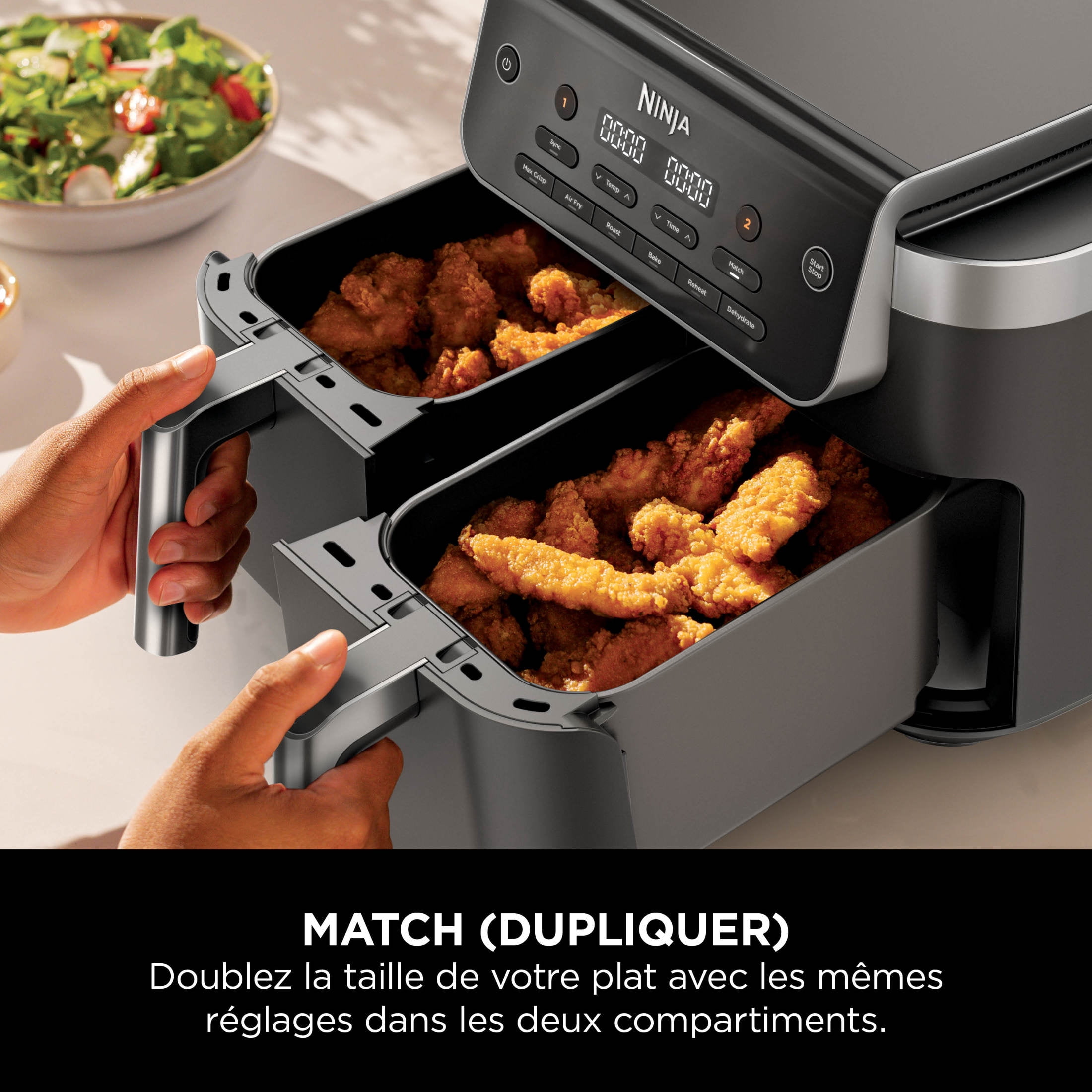 Ninja DualZone Air Fryer 8-Qt, 6-in-1, 2 Baskets, Smart Finish & Match Cook, Air Fry Roast Bake, DZ801C Gray