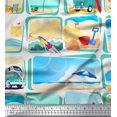 thumbnail image 1 of Soimoi Georgette Viscose Fabric Chair,Girl & Beach Surfboard Patchwork Decor Fabric Printed Yard 42 Inch Wide, 1 of 3