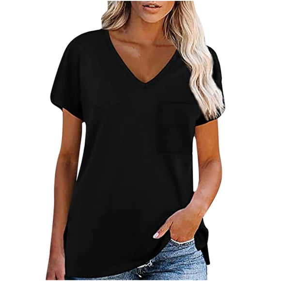 Womens Short Sleeve Blouses Fashion Woman V-Neck Short Sleeve Tops T-Shirt Summer Solid Loose Blouse Summer T Shirts for women Short Sleeve Tops Short Sleeve Tops for Women